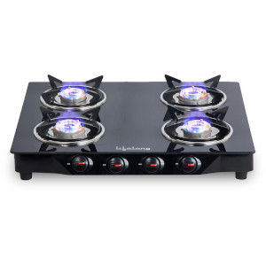 Lifelong Glass Top 4 Burner Gas Stove Black